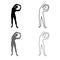 Man doing exercises tilts to the side Sport action male Workout silhouette yoga front view icon set grey black color illustration