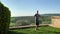 Man doing jump rope exercises in the garden