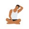 Man doing meditating and seated stretching neck to the side. Release neck and shoulder tension. Flat vector