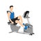 Man doing recumbent bike cardio exercise. Flat vector illustration