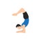 Man doing Scorpion Pose. Beautiful girl practice Vrschikasana.