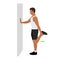 Man doing Standing quad stretch yoga workout on the wall. Flat vector