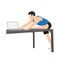 Man doing workout at office pigeon pose on the desk yoga exercise,