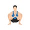 Man doing yoga, sitting in malasana garland pose. Flat vector