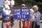 A man dressed as Uncle Sam and other supporters of Ross Perot campaign for his 1992 United States presidential election run in