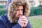 Man dressed in warm clothing to protect himself from cold weather