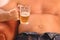 man drinking beer with beer belly
