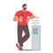 Man Drinking Fresh Water at Cooler during Break in Office, Worker, Employee or Sportsman Character Rest, Drink Beverage