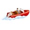 Man drives a motor boat, isolated object on a white background, vector illustration