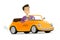 Man driving a car. Taxi service concept. Cartoon vector illustration