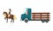 Man Driving Car and Woman Riding on Horse Back Along the Road Vector Set