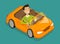 Man driving a electric car. Vehicle, cabriolet concept. Cartoon vector illustration