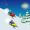 Man driving sports snowmobile. man and fast action snowmobile jumping. Isometric vector illustration