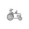 Man driving tractor hand drawn sketch icon.