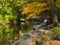 Man at Duck Pond in Autumn