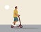 Man on e-scooter, copy space template, Flat vector stock illustration with Urban riding an electric scooter on the road