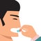 Man eat medicine vector illustration. Person takes a pill for health. Mouth take a drug care. Disease treatment. Drug