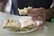 Man eating Doner Kebap its a midlle eastern fast food cuisine