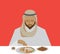 man eating kabsa dish. Vector illustration decorative design