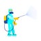 Man edical scientist in chemical protection suit disinfects spray to cleaning and disinfect virus Covid-19, Coronavirus