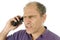 Man emotional upset angry telephone conversation