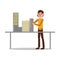 Man engineer standing and fixing construstion models vector illustration