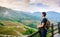 Man enjoying stunning Asian rice terrace scenery