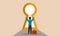 Man enter gate with door key and hand open future. People unlock chest and success way vector illustration concept. Career chance