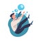 Man Entrepreneur Character Drowning in Water Vector Illustration