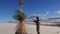 A man examines desert plants