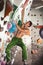 Man exercise bouldering and climbing indoor