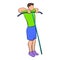 Man exercising on cable machine icon cartoon