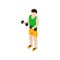 Man exercising with dumbbells icon, isometric 3d