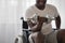 Man exercising at home and recovering health care, self-isolation and sport