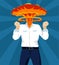 Man with an exploding mind. Businessman with explosion head. Vector illustration. Strong stress and information overload