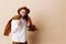 Man expression gesture young guy person beard hat happy hipster man handsome casual background