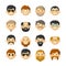 Man face avatar icon set with beards, mustaches, glasses and rosy cheeks