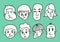 Man face cartoon icon vector illustration, Men Smiling, young men avatar line icon, hand drawn in Black and white people Sad faces