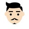 Man face cartoon isolated on white background.Black shot hair,eyebrow,eyes,moustache,beard.European,american,asian.Hipster human