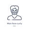 man face curly hair and moustache icon from people outline collection. Thin line man face curly hair and moustache icon isolated