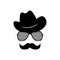 Man face with glasses, mustache and cowboy hat. Photo props. Cowboy. Vector