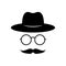 Man face with glasses, mustache and hat. Photo props. Gentleman. Detective. Vector