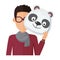 Man Without Face in Glasses with Panda Mask