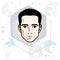 Man face, human head. Vector character, handsome brunet male wit