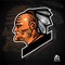 Man face profile with feathers in the head. Sport logo on dark