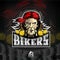 Man face with red bandana. Logo for any sport team bikers on dark