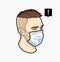 Man face in respiratory mask