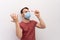 Man in facial surgical medical protective mask tries to bubbles