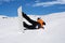 Man Fall Down While Riding Snow Board On Snow Track