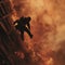 Man Falling Off Building in Fire. Generative AI.